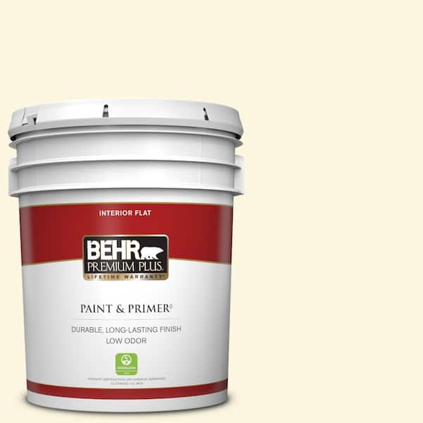 BEHR PREMIUM PLUS 5 gal. #P300-1 Lemon White Flat Low Odor Interior Paint & Primer