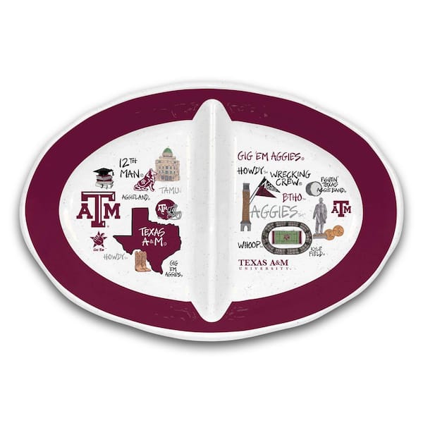 Texas A&M 16.5 in. Assorted Colors 2 Section Melamine Serving Platter