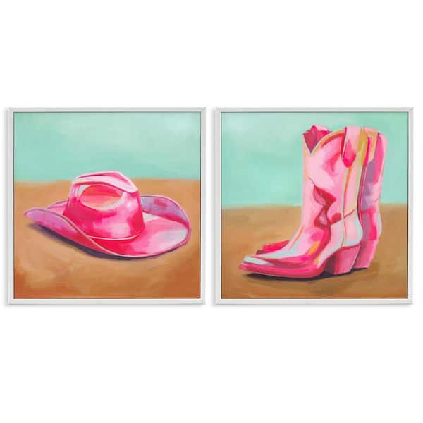 Stupell Industries Pink Theme Cowgirl Fashion by Grace Popp 2 Pieces White Framed Abstract Giclee Art Print 12 in. x 12 in.