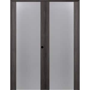Paola 64 in. x 80 in. Left-Handed Active Full Lite Frosted Glass Gray Oak Wood Composite Double Prehung French Door