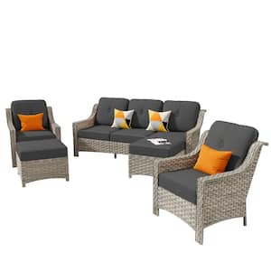 Freddie 5-Piece Wicker Outdoor Patio Conversation Seating Sofa Set with Black Cushions