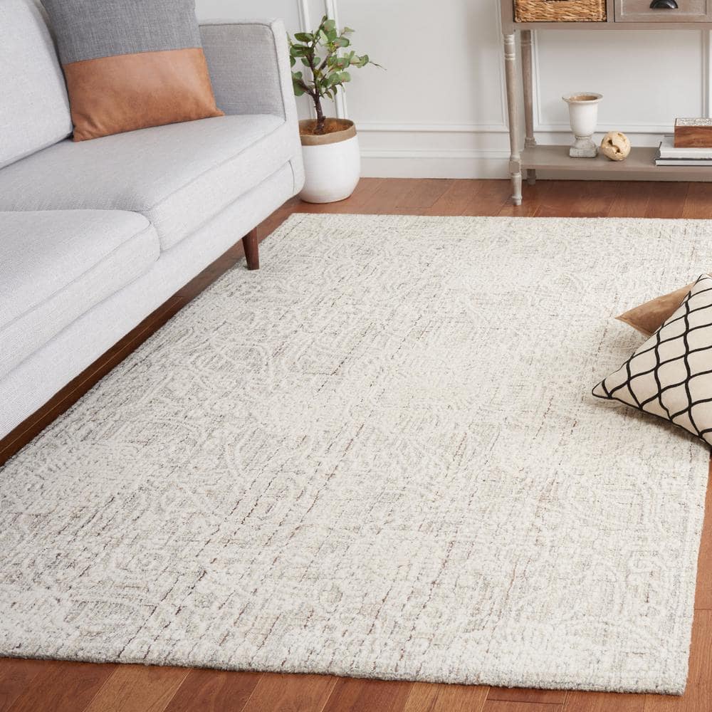 Gray Ivory Tufted Wool Square Area Rug