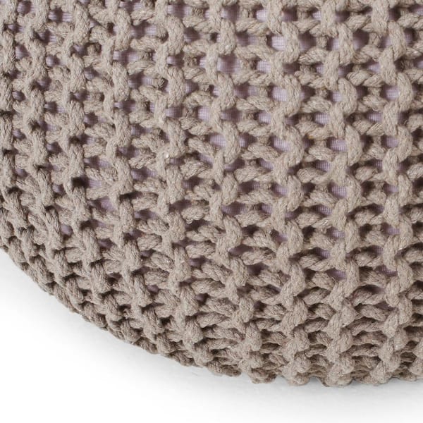 Noble House Moloney Brown Cotton Knitted Round Pouf 104642 - The Home Depot