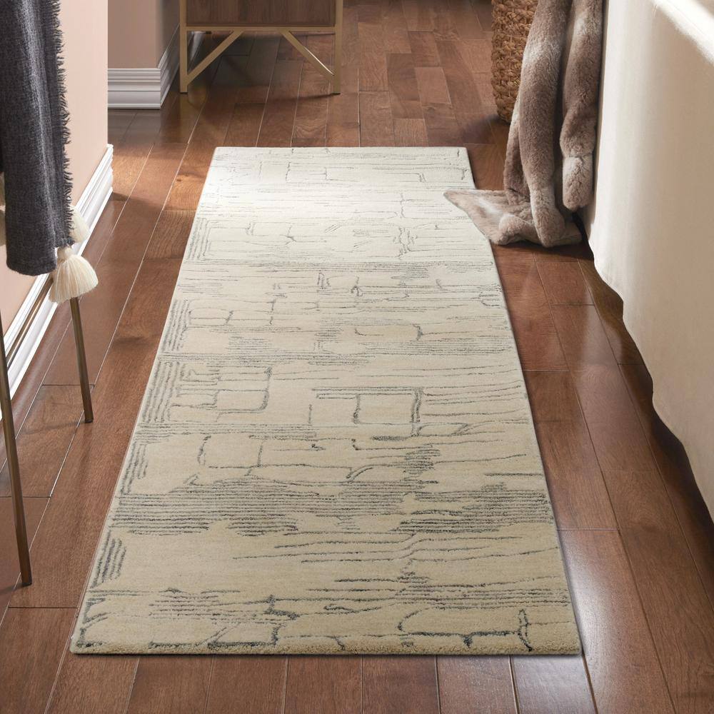 Remi Beige and Blue Hand-Tufted Wool Abstract Area Rug