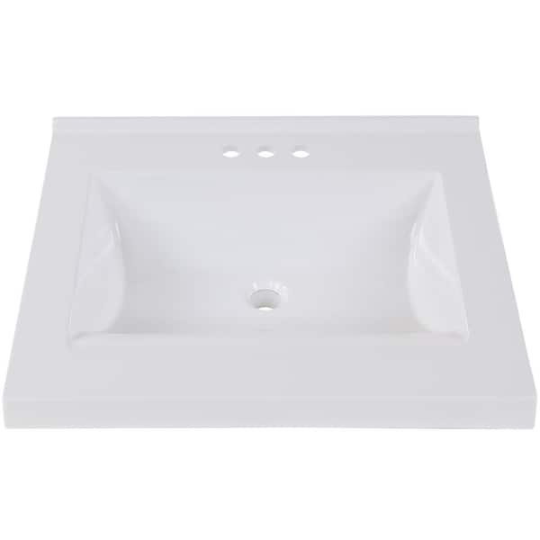Home Decorators Collection 25 in. W x 22 in. D Cultured Marble White Square Single Sink Vanity Top in White