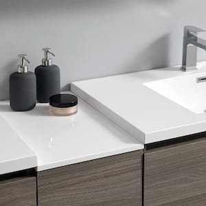Lazzaro 84 in. Modern Double Bathroom Vanity in Gray Wood with Vanity Top in White with White Basins, Medicine Cabinet