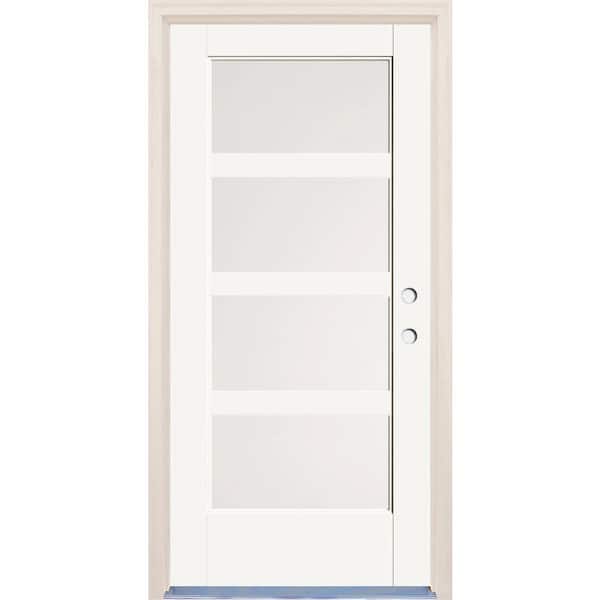 Builders Choice 36 in. x 80 in. Left-Hand/Inswing 4 Lite Satin Etch Glass Alpine Painted Fiberglass Prehung Front Door w/4-9/16" Frame