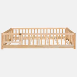 Beige Wood Frame Full Size Platform Bed with Fence without Door