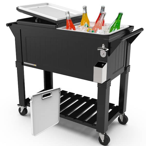 Party Cooler, 80-qt. Capacity, Divider Cooler, Rolling Ice Chest for Entertainment, Matte Black