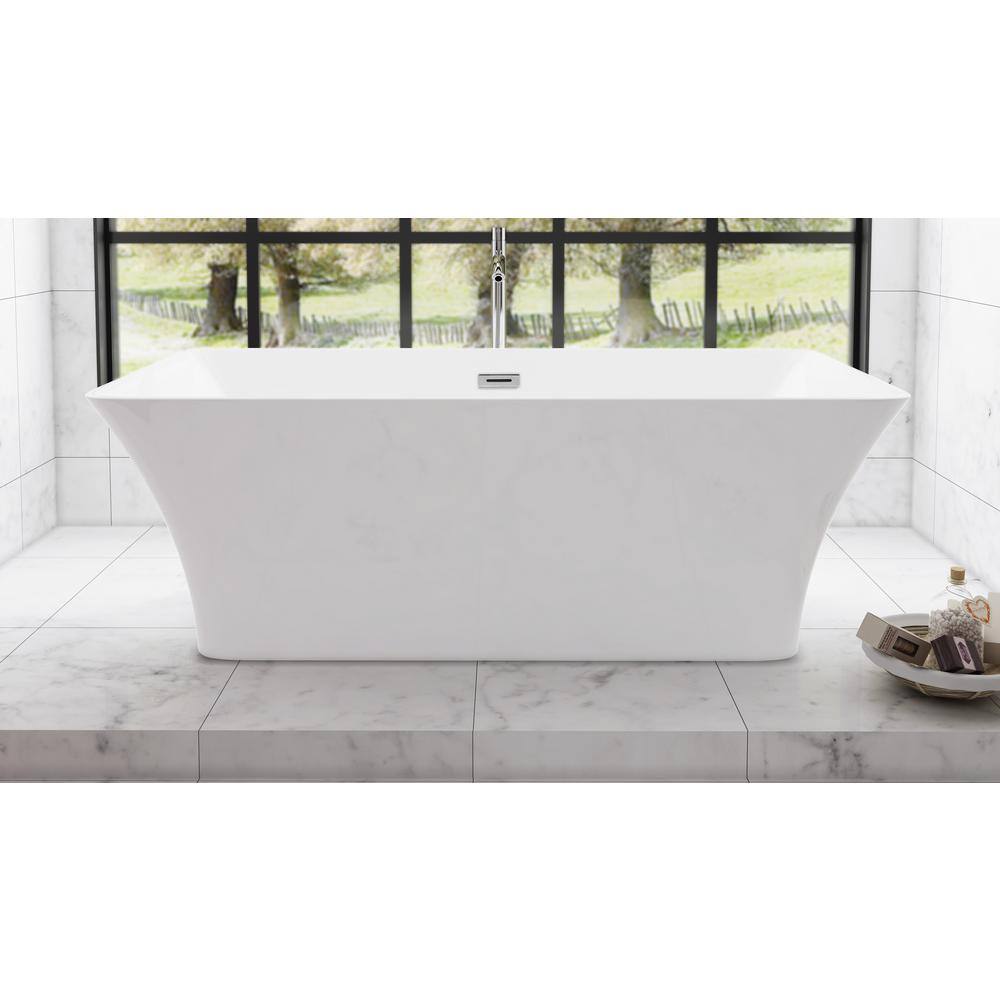 Tiffany 67'' White Acrylic Freestanding Soaking Bathtub with Chrome Faucet