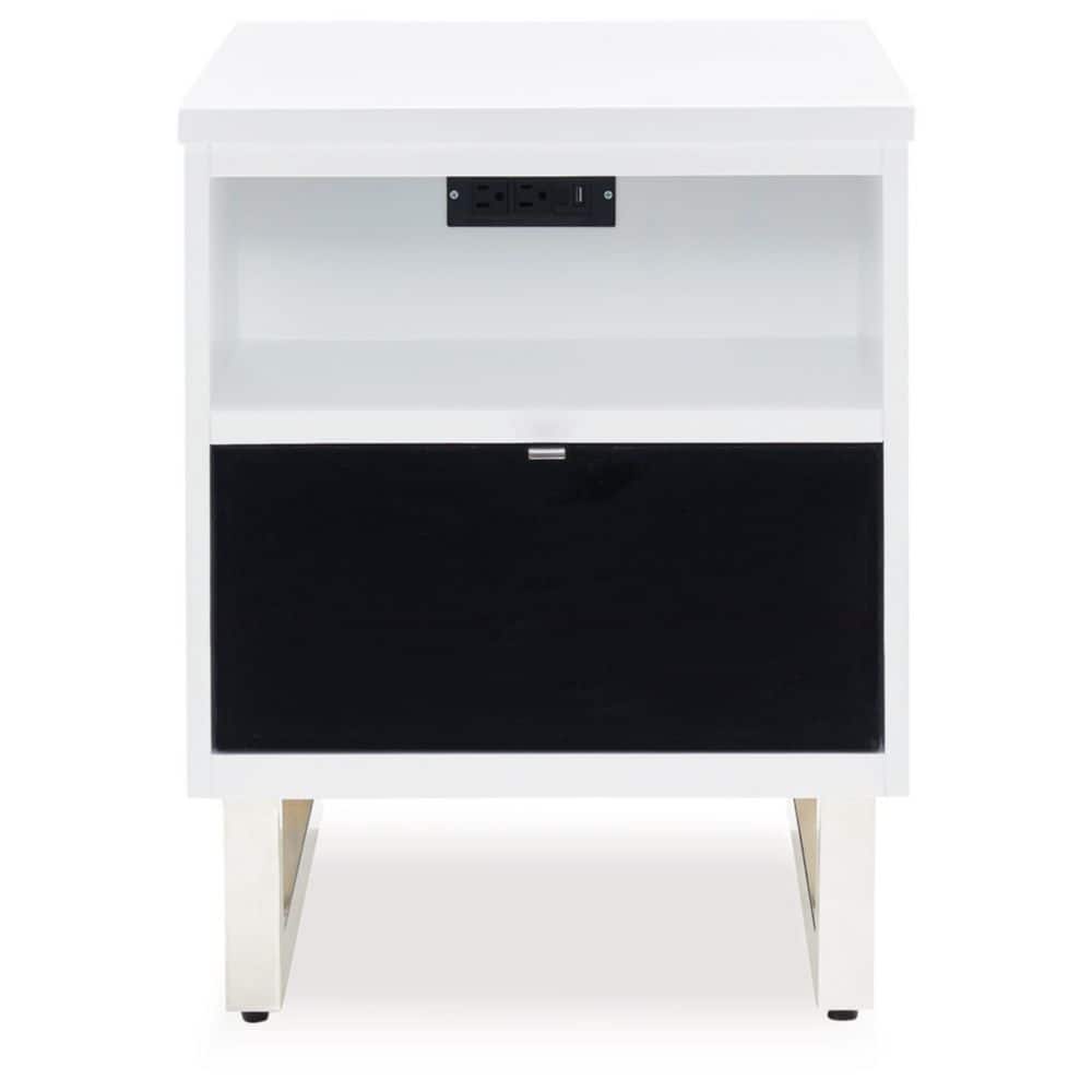 Modern Black and White Wood Metal End Table with Storage