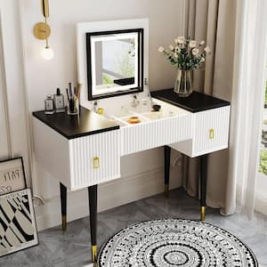 43.3 in. Modern Vanity Table Set with Flip-top Mirror and LED Lightr in Black