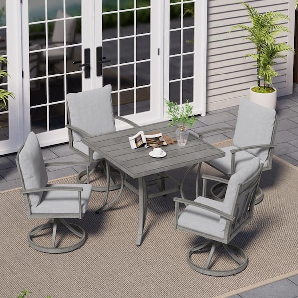 ChillPavilion Urban Oasis Gray Outdoor Aluminum Dining Swivel Chairs with Light Gray Cushions (2-Pack)