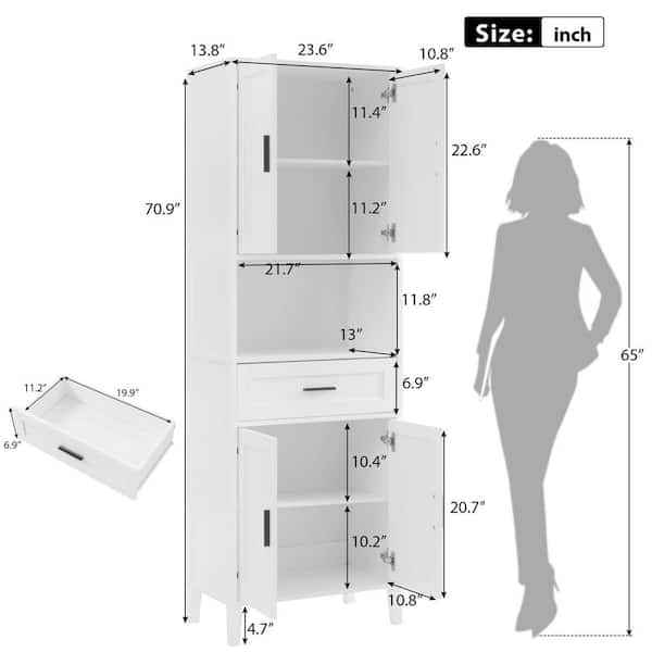 White 70.9 in. H Tall Bathroom Cabinet, Linen Cabinet with 2 Adjustable Shelves, a Drawer and 4 Soft-Close Doors
