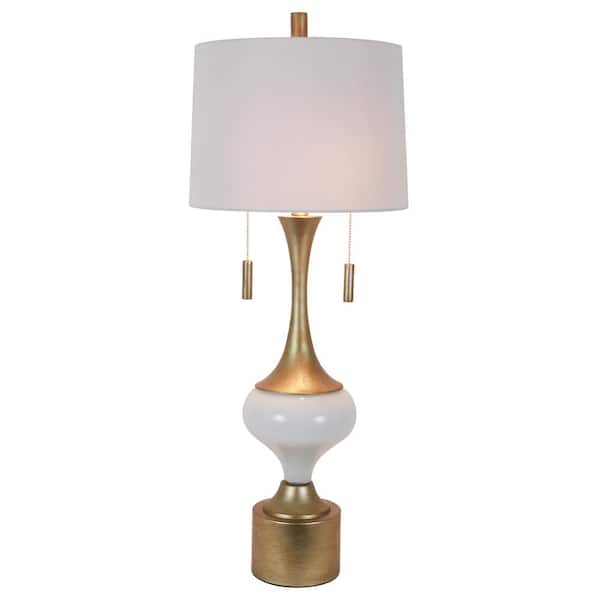 Decor Therapy 37.25 in. Vintage Antique Gold/White Table Lamp with Linen Shade