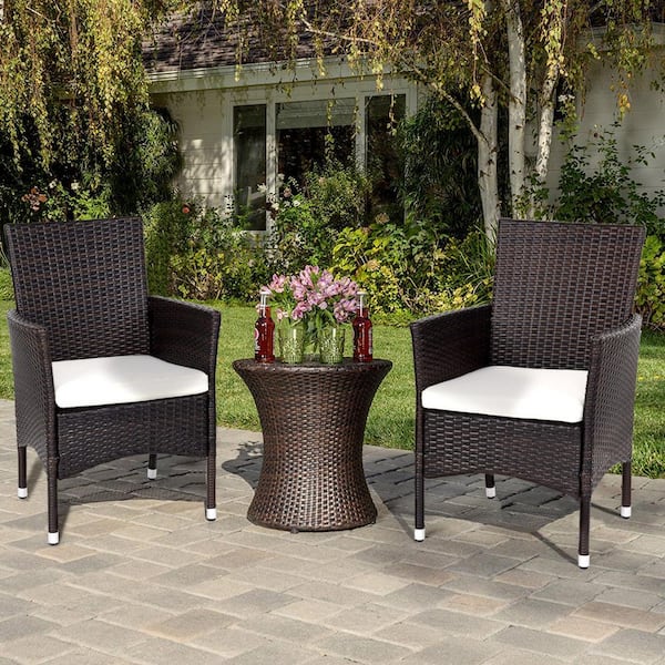 Liviza Dark Brown Wicker Outdoor Dining Chair with White Cushions (2-Pack)