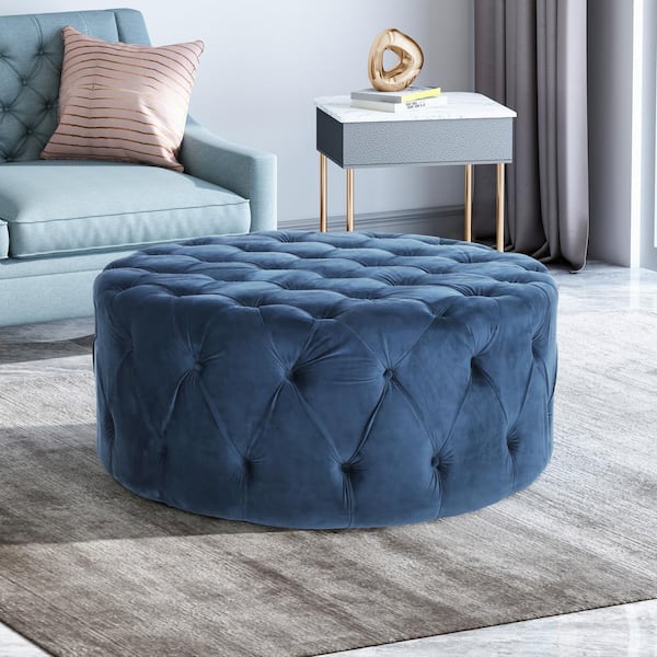 Noble House Orla Blue Tufted Ottoman