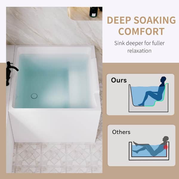 ANGELES HOME 39 in. x 29 in. Acrylic Freestanding Japanese Soaking