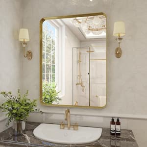 30"x40" Gold Deep Frame Bathroom Mirror with Modern Rounded Corners, Horizontal or Vertical Hang