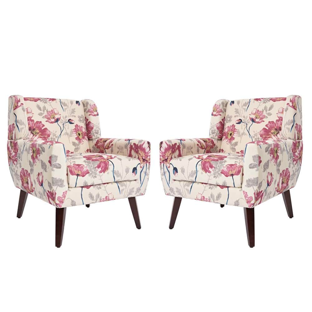 Uixe Mid-Century Modern Pink Floral Pattern Linen Accent