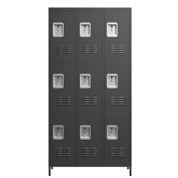 Tidoin 35.4 in. W x 72 in. H x 15.8 in. D Steel Storage Cabinet Locker in Black with 9 Doors