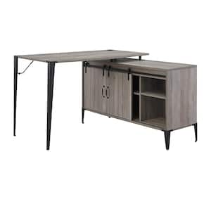 Zakwani 48 in. L-Shaped Gray Oak and Black Wood Writing Desk with Shelves