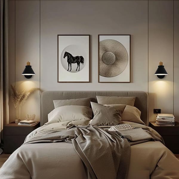 8 in. 1-Light Modern Black Wall Sconces Lighting Fixtures, Indoor Wall Mount Swing Arm Lamp for Bedroom (2-Pack)