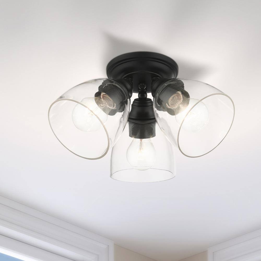 Montgomery Hand-Blown Glass 3-Light Black Flush Mount