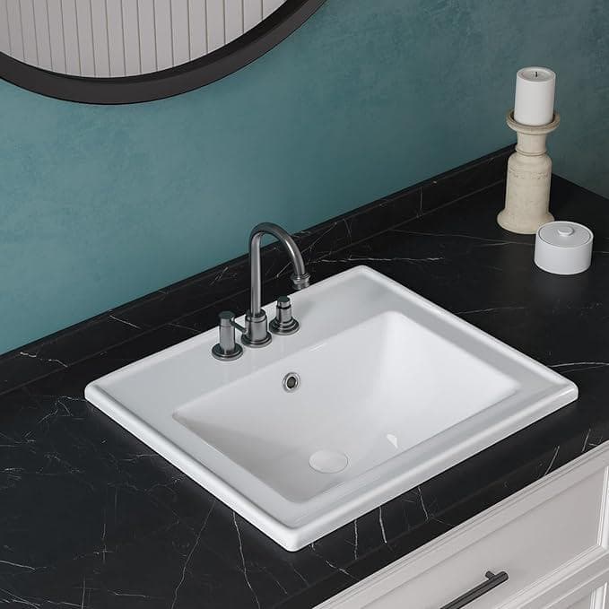 Dekorman 16.7'' White Ceramic Rectangular Bathroom Sink with Overflow