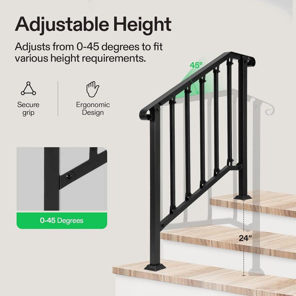 VIVOSUN 3-4 Step Black Wrought Iron Stair Handrail Kit
