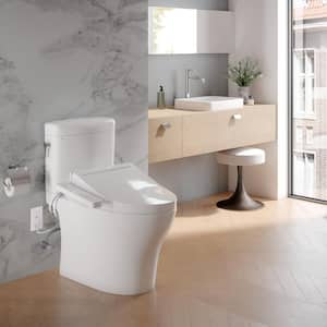 Aquia IV Cube 12 in. Rough In Two-Piece 0.8/1.28 GPF Dual Flush Elongated Toilet in Cotton White with C2 Washlet Seat