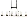 Progress Lighting Hartwell 34 in. 6-Light Antique Bronze Farmhouse Island Linear Chandelier with Clear Seeded Glass and Brass Accents P400127-020
