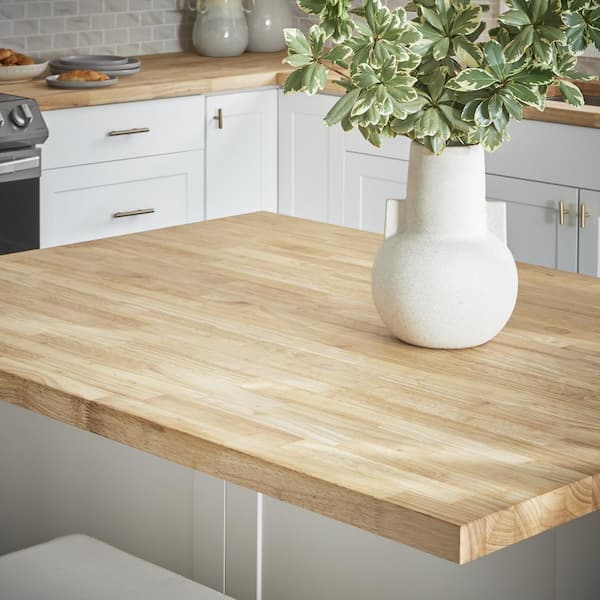 Hampton Bay 6 ft. L x 39 in. D Unfinished Hevea Butcher Block Island Countertop in with Standard Edge, Natural Color Unfinished