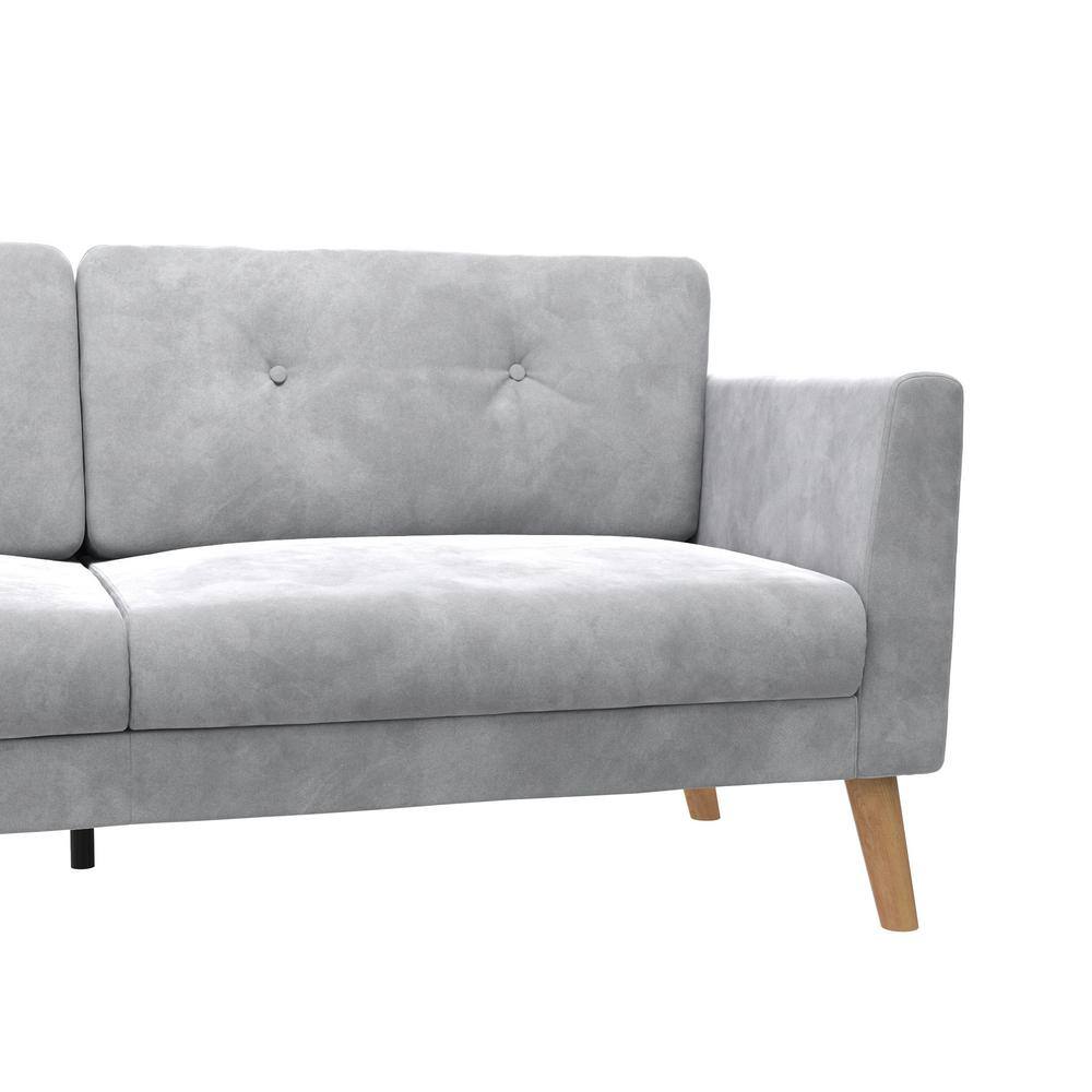 Elegant Gray Velvet Tufted Sofa with Sleek Wood Legs