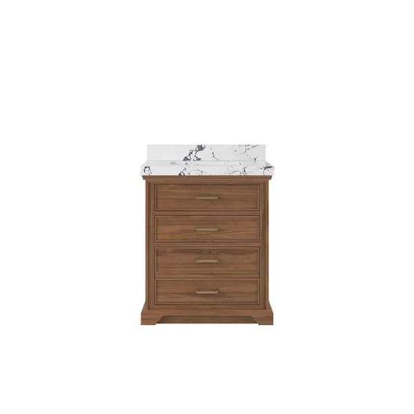 Willow Collections Charlotte Teak 30 in. W x 22 in. D x 36 in. H Single Sink Bath Vanity Center in Dark Natural with 2 in. Viola Night Top