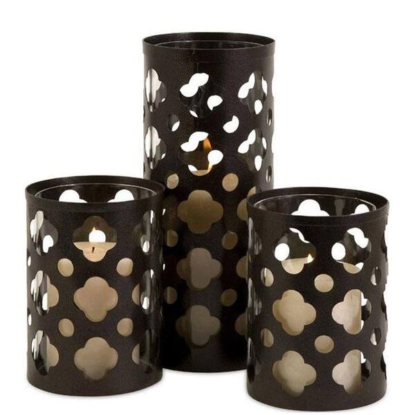 Unbranded Norte Assorted Sizes Brown Iron Cutwork Candle Holders (Set of 3)