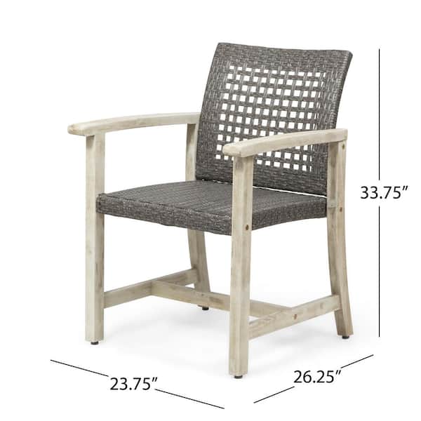 Curved Wood Outdoor Dining Chair, Grey Wash Wicker Dining Chairs