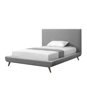Alaric Grey Full Size Platform Bed Upholstered Linen