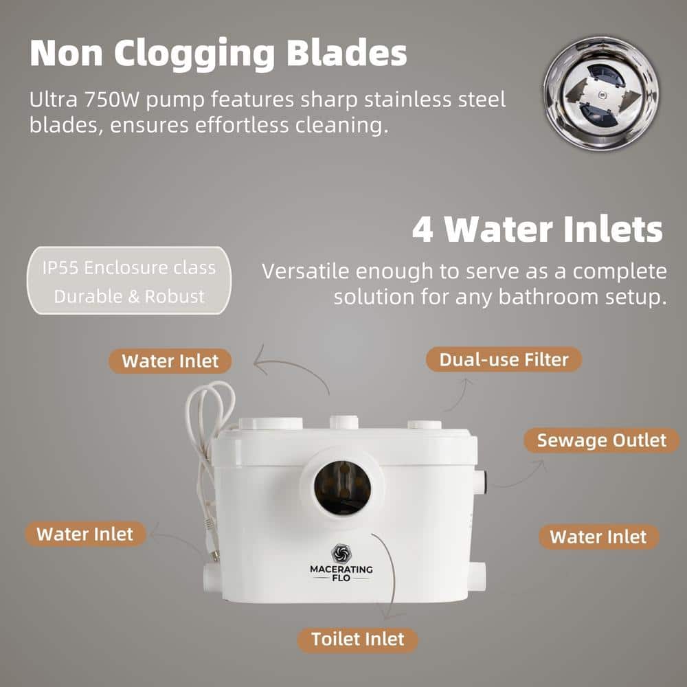 White Ceramic Two-Piece Elongated Macerating Toilet System