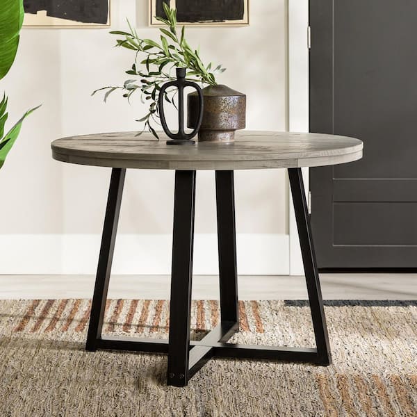 Walker Edison Furniture Company 42 in. Round Grey/Black Solid-Wood Top and Frame Rustic Dining Table (Seats 4)