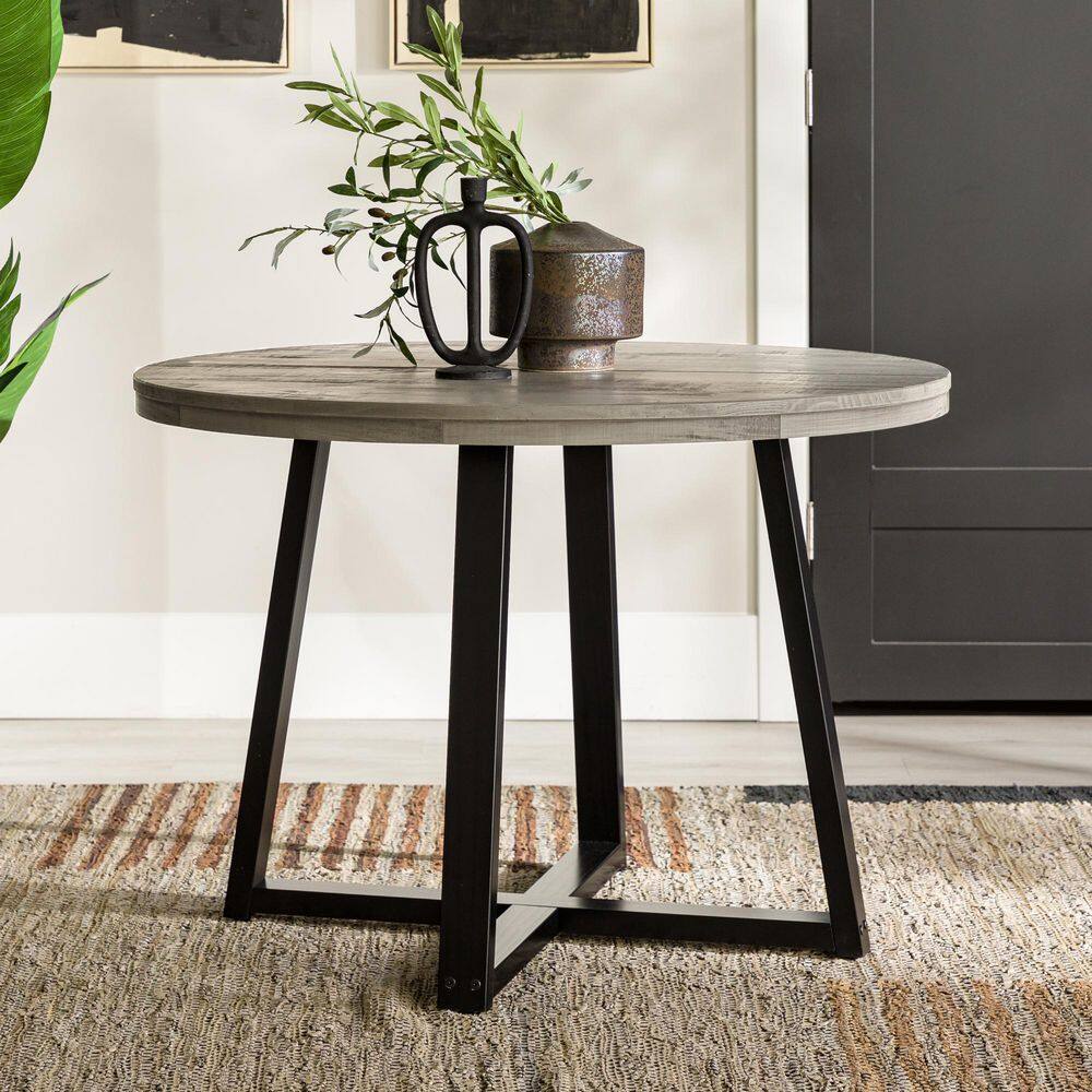 42 in. Round Grey/Black Solid-Wood Top and Frame Rustic Dining Table (Seats 4)