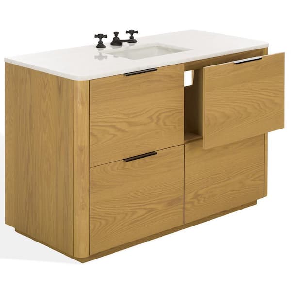 Gabrietta 48 in. Single Sink Natural Bath Vanity with White Marble Top
