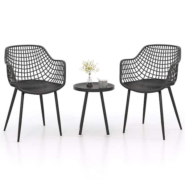 Costway Modern Elegance Black 3-Piece Plastic Round Outdoor Bistro Set