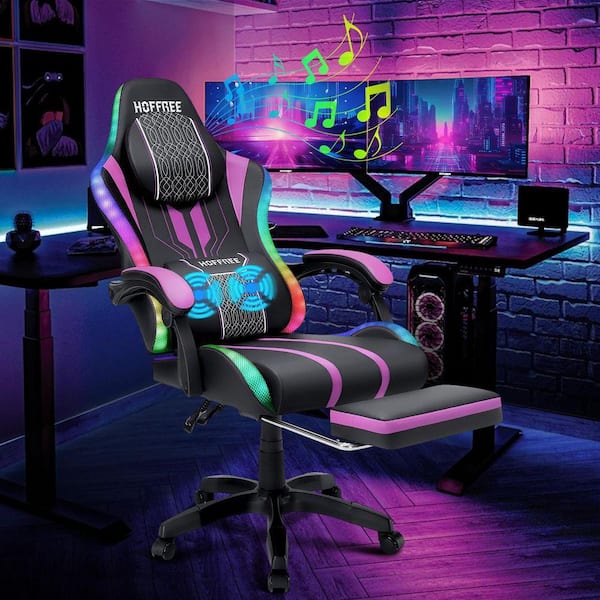 Hoffree Faux Leather Massage Ergonomic Gaming Chair Big and Tall 