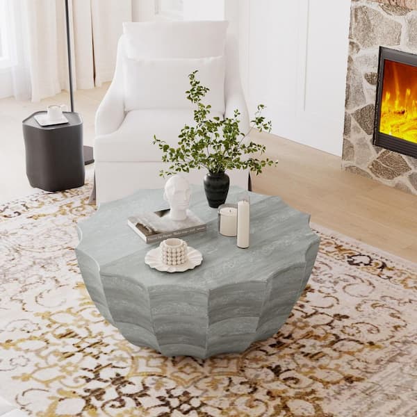 35.43 in. Modern Outdoor and Indoor Waterproof Coffee Table, Suitable for Terraces, Gardens, Backyards, Marble white