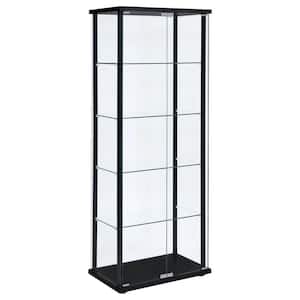 Delphinium Black and Clear 5-Shelf Glass Storage Cabinet