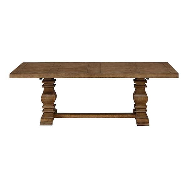 Home Decorators Collection Eldridge 55 in. Haze Brown Large Rectangle Wood Coffee Table with Pedestal Base