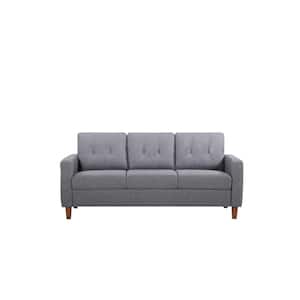 Rossetti 77 in. Gray 3-Seats Linen Mid-Century Tufted Sofa