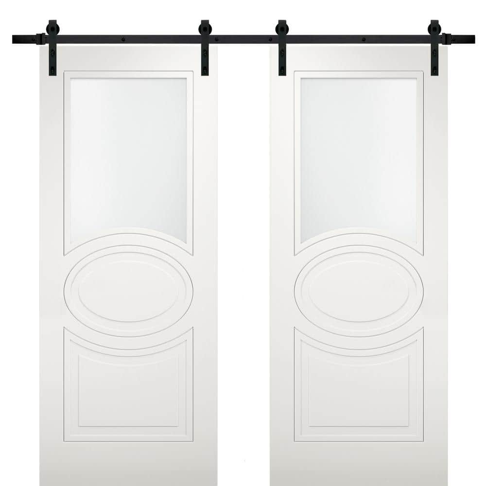 Assemble Required 84 in. x 84 in. White Finished MDF Sliding Door with Double Barn Black Hardware price history on PriceWatchPro