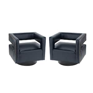 Ferrero Navy Contemporary and Classic Swivel Barrel Chair with Metal Base (Set of 2)